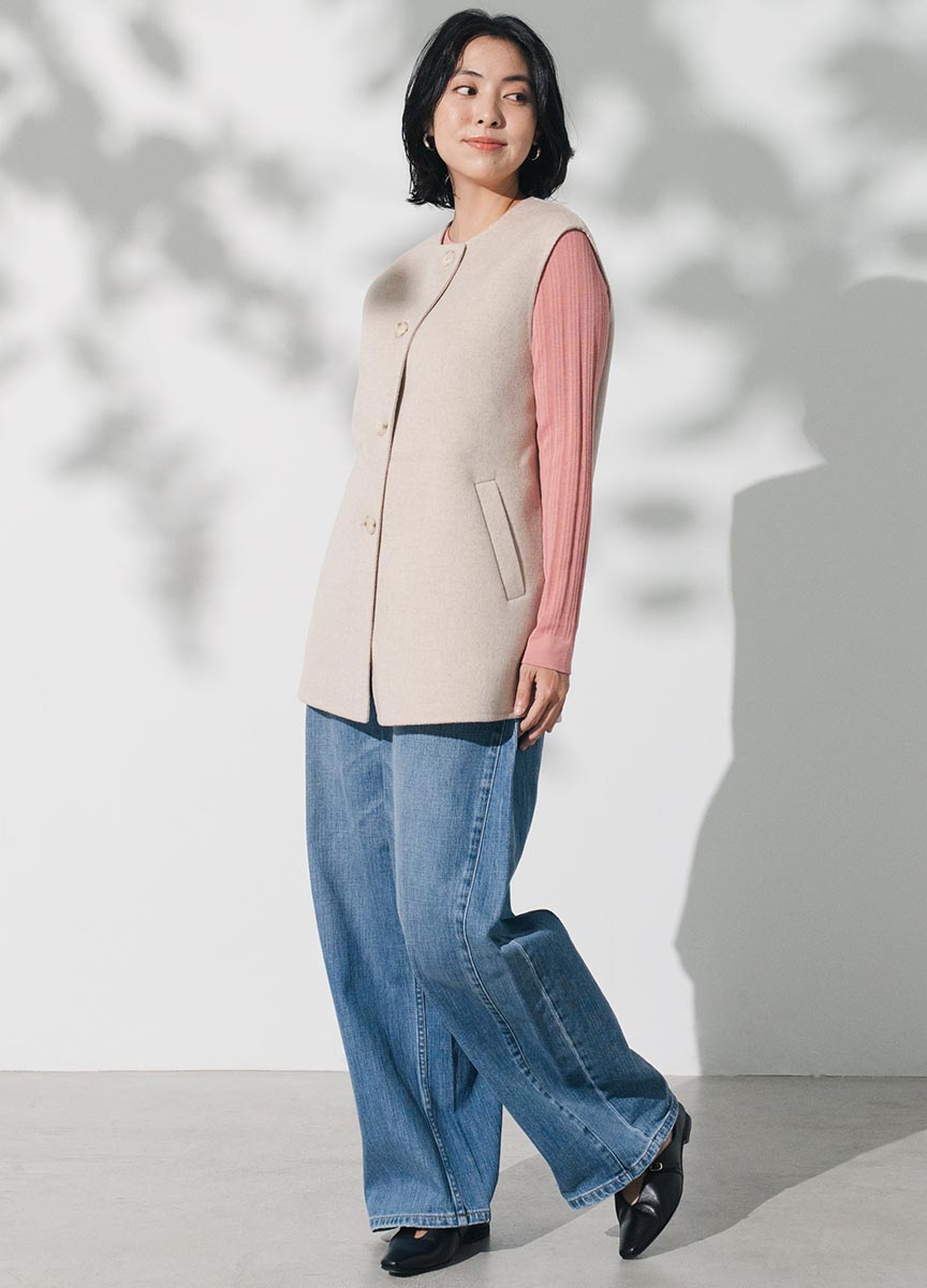 雙面呢圓領背心式大衣